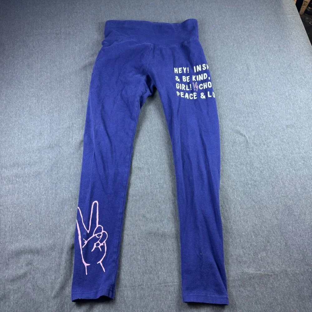 Justice Girls Graphic Leggings Size 14/16‎ Purple Peace Love Kind Inspirational